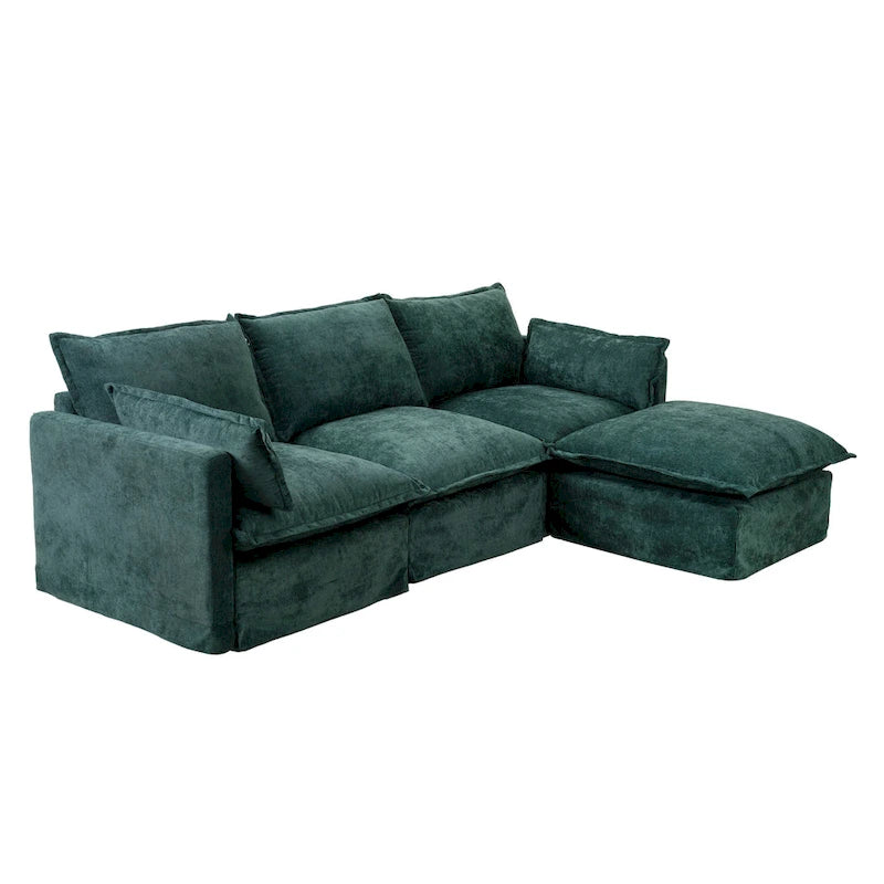 93.31 Canapé modulaire en faux lin avec ottoman, cadre en bois