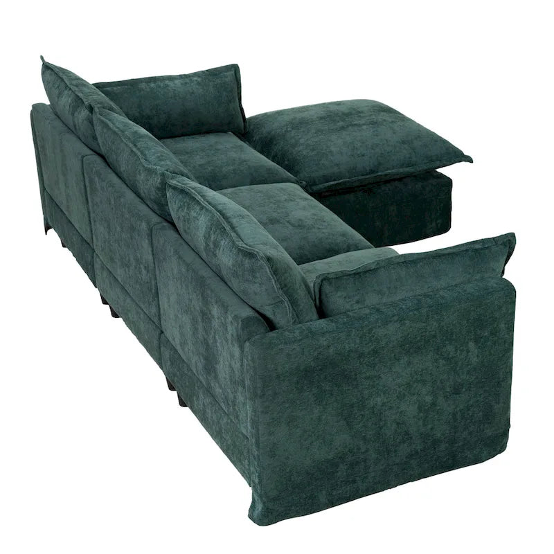 93.31 Canapé modulaire en faux lin avec ottoman, cadre en bois