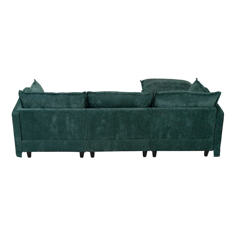 93.31 Canapé modulaire en faux lin avec ottoman, cadre en bois