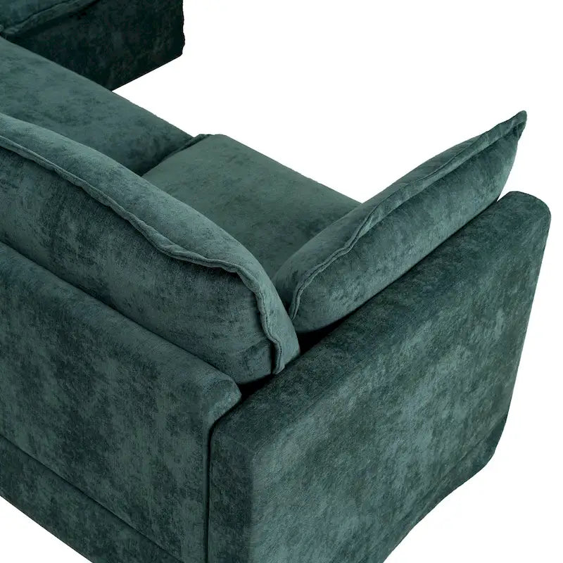 93.31 Canapé modulaire en faux lin avec ottoman, cadre en bois