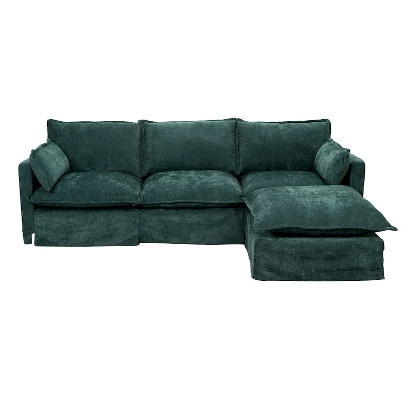 93.31 Canapé modulaire en faux lin avec ottoman, cadre en bois