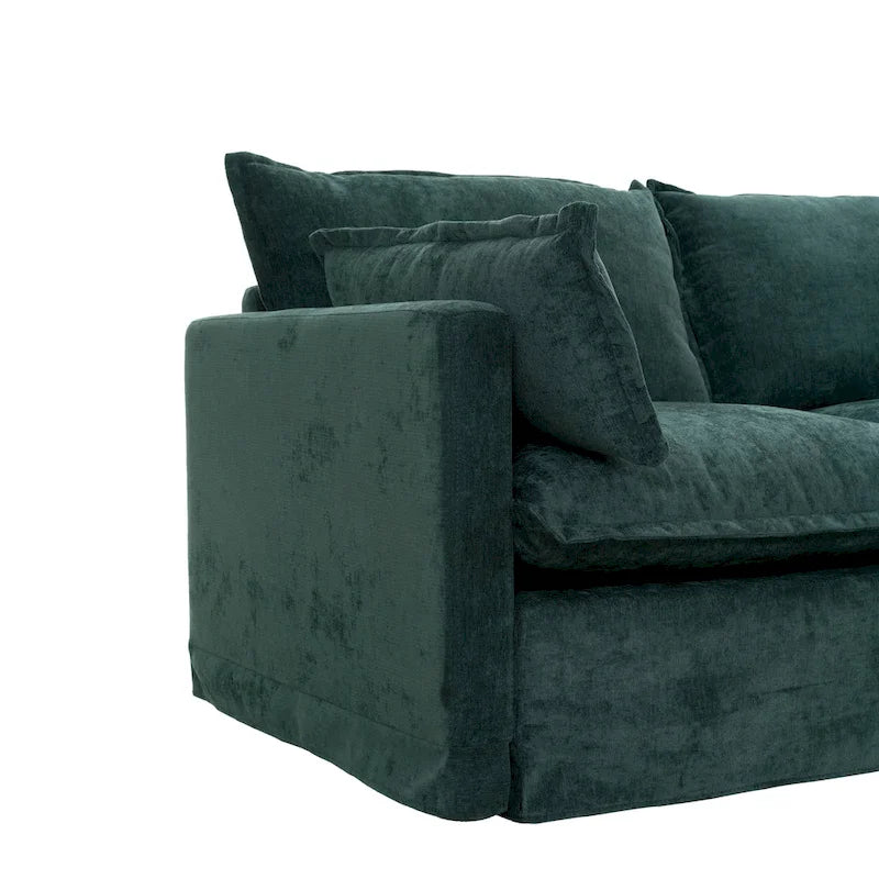 93.31 Canapé modulaire en faux lin avec ottoman, cadre en bois