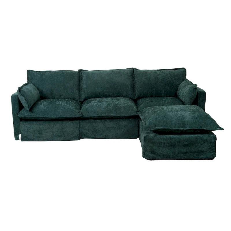 93.31 Canapé modulaire en faux lin avec ottoman, cadre en bois