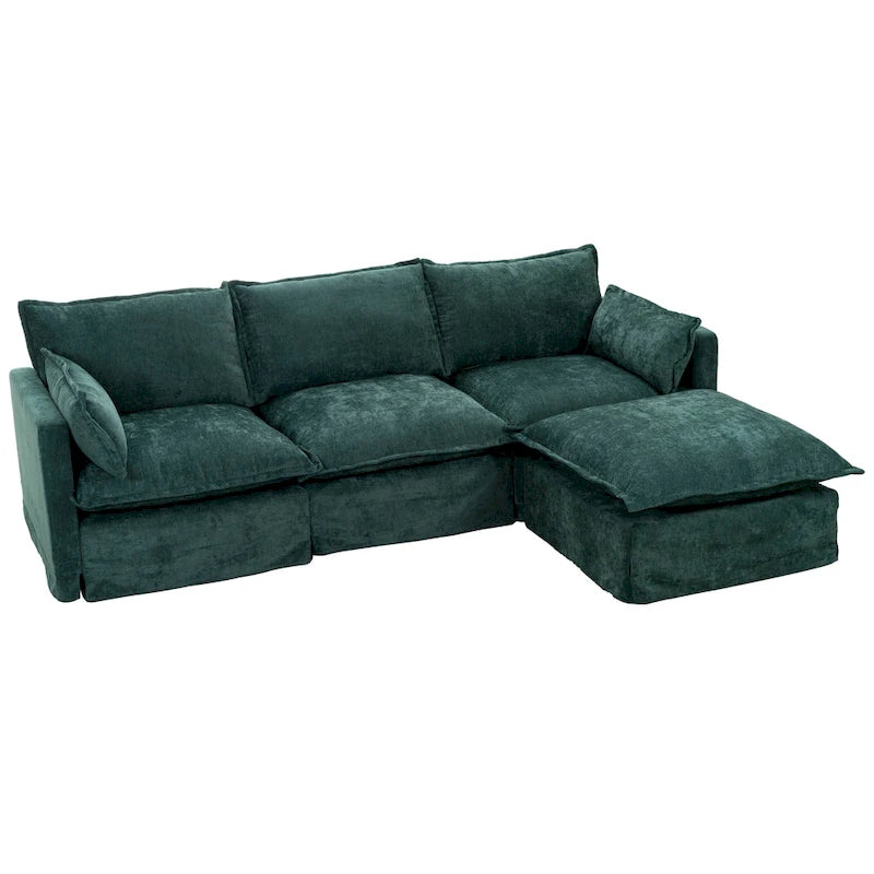 93.31 Canapé modulaire en faux lin avec ottoman, cadre en bois