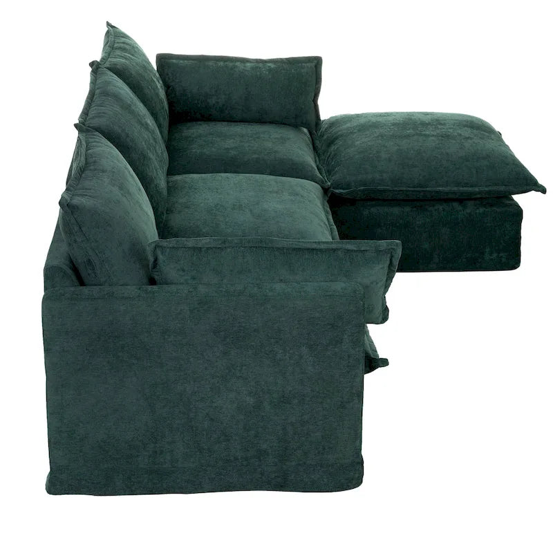 93.31 Canapé modulaire en faux lin avec ottoman, cadre en bois