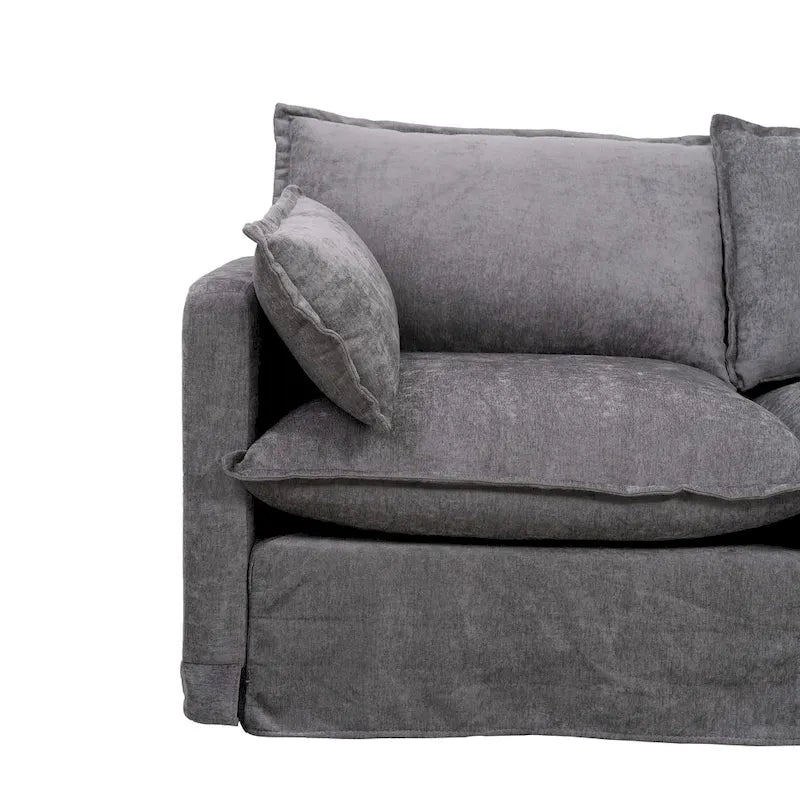 93.31 Canapé modulaire en faux lin avec ottoman, cadre en bois