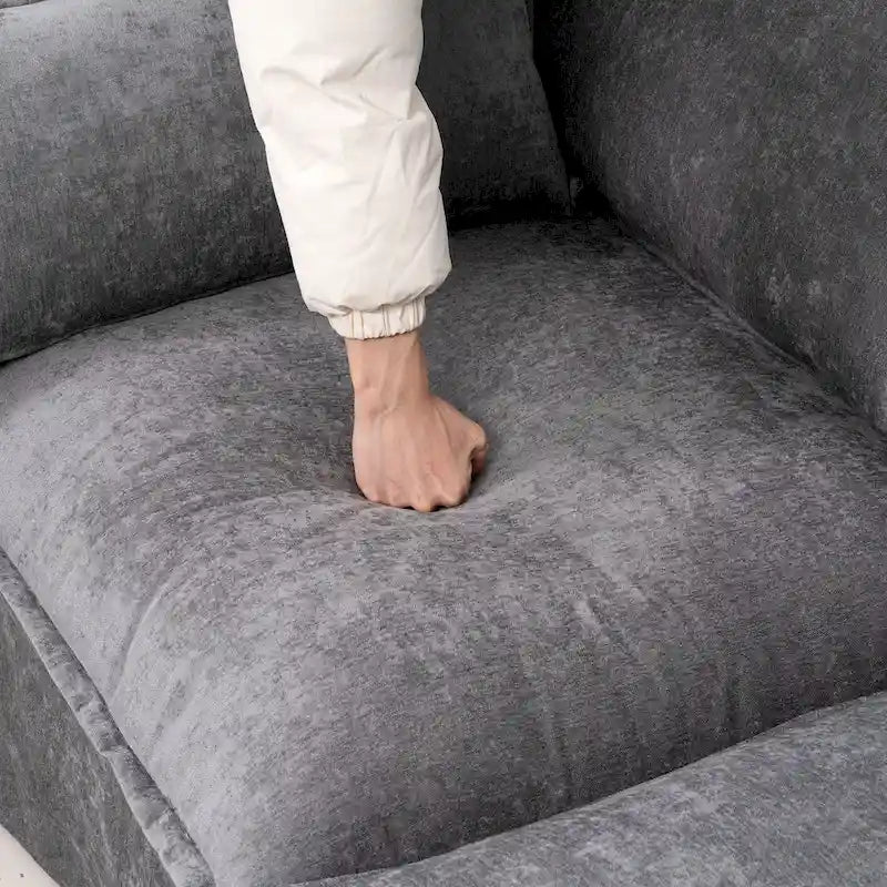 93.31 Canapé modulaire en faux lin avec ottoman, cadre en bois