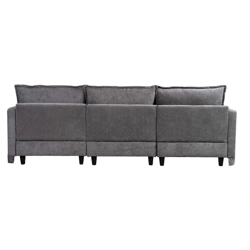 93.31 Canapé modulaire en faux lin avec ottoman, cadre en bois