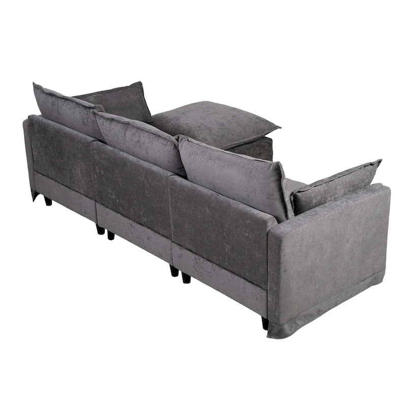 93.31 Canapé modulaire en faux lin avec ottoman, cadre en bois