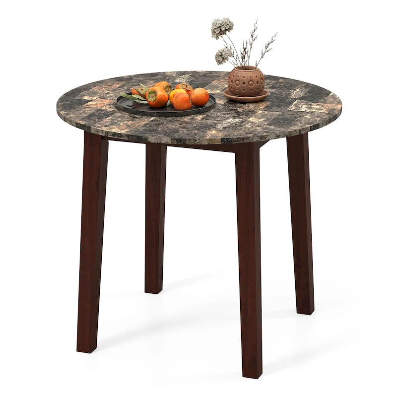 Gymax 35 Table de cuisine ronde avec placage texturé marbre