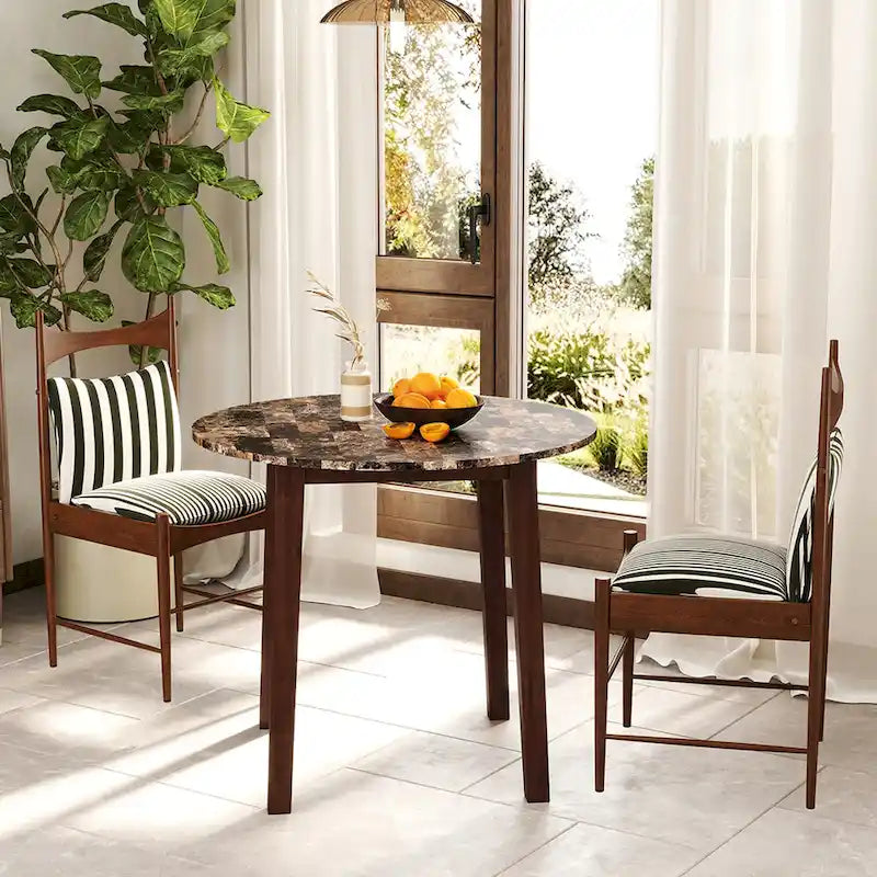 Gymax 35 Table de cuisine ronde avec placage texturé marbre