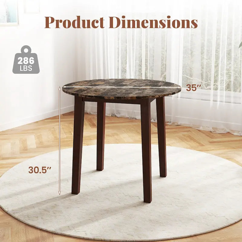 Gymax 35 Table de cuisine ronde avec placage texturé marbre