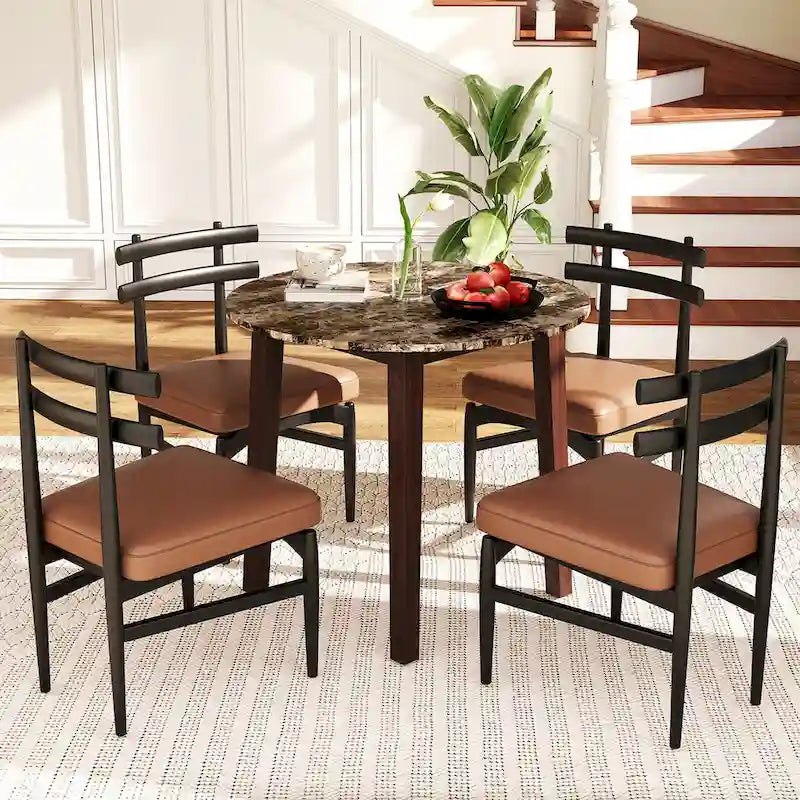 Gymax 35 Table de cuisine ronde avec placage texturé marbre