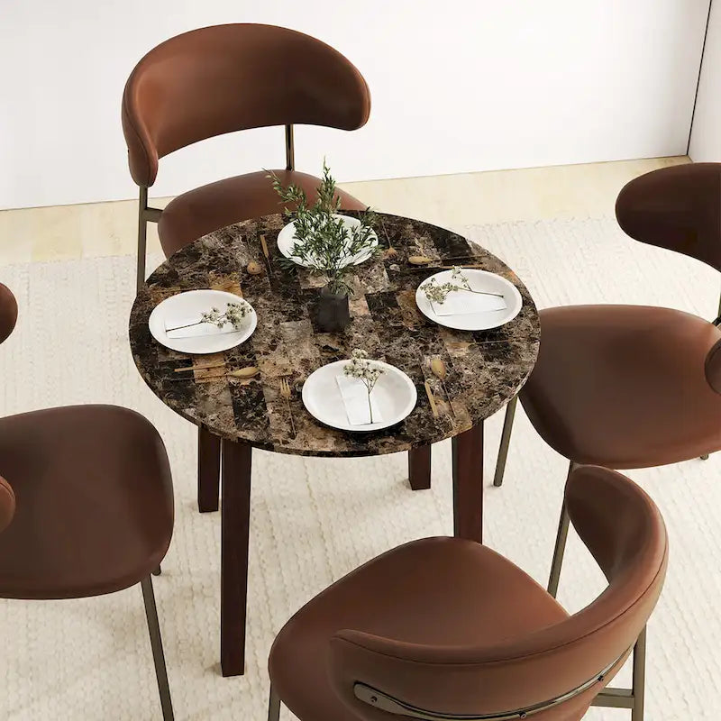 Gymax 35 Table de cuisine ronde avec placage texturé marbre