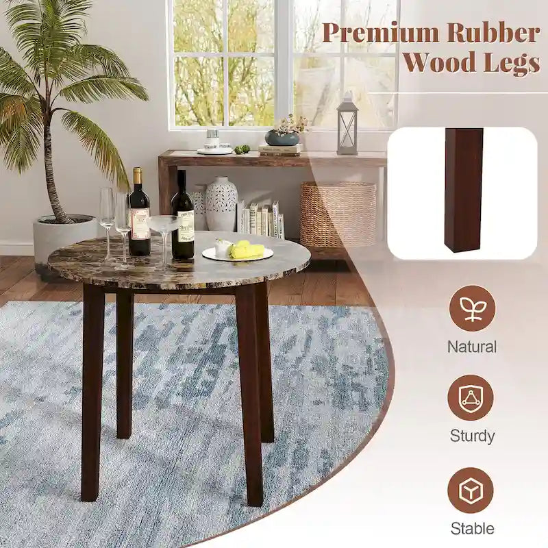 Gymax 35 Table de cuisine ronde avec placage texturé marbre