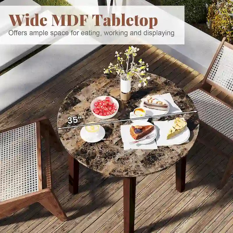 Gymax 35 Table de cuisine ronde avec placage texturé marbre
