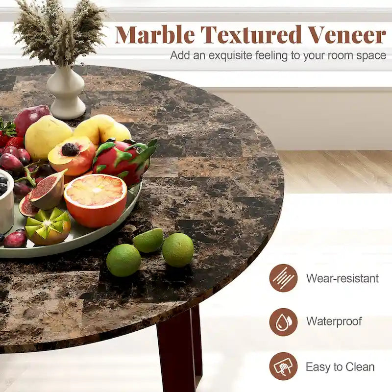 Gymax 35 Table de cuisine ronde avec placage texturé marbre