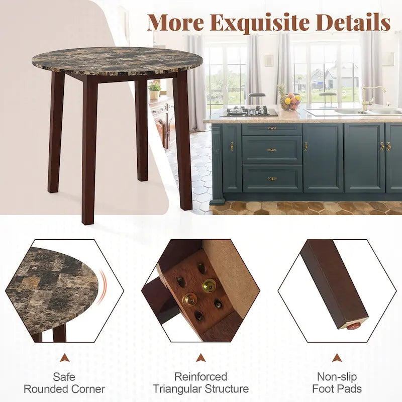 Gymax 35 Table de cuisine ronde avec placage texturé marbre