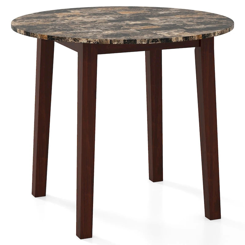 Gymax 35 Table de cuisine ronde avec placage texturé marbre