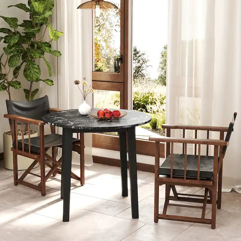 Gymax 35 Table de cuisine ronde avec placage texturé marbre