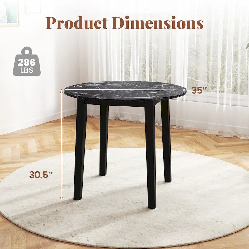 Gymax 35 Table de cuisine ronde avec placage texturé marbre
