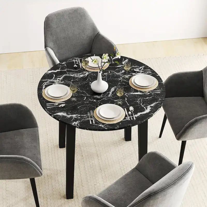 Gymax 35 Table de cuisine ronde avec placage texturé marbre