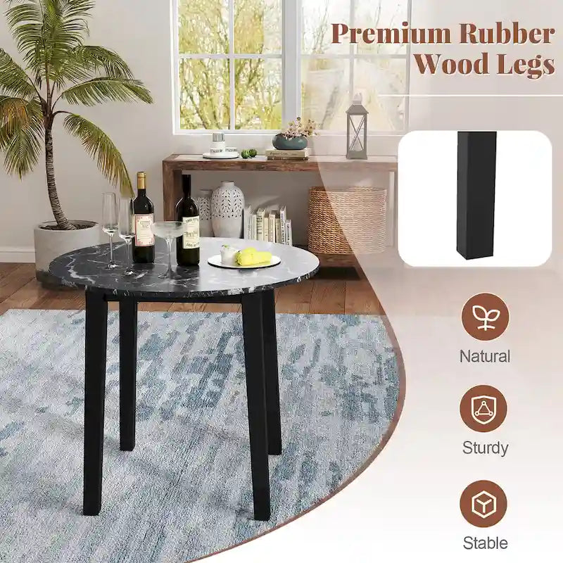 Gymax 35 Table de cuisine ronde avec placage texturé marbre