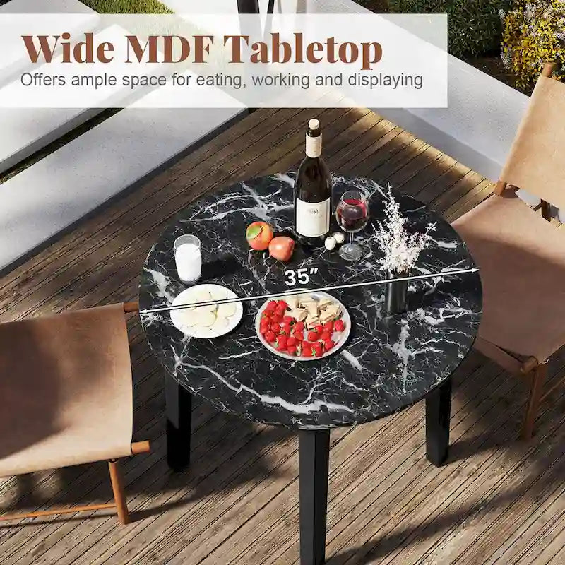 Gymax 35 Table de cuisine ronde avec placage texturé marbre