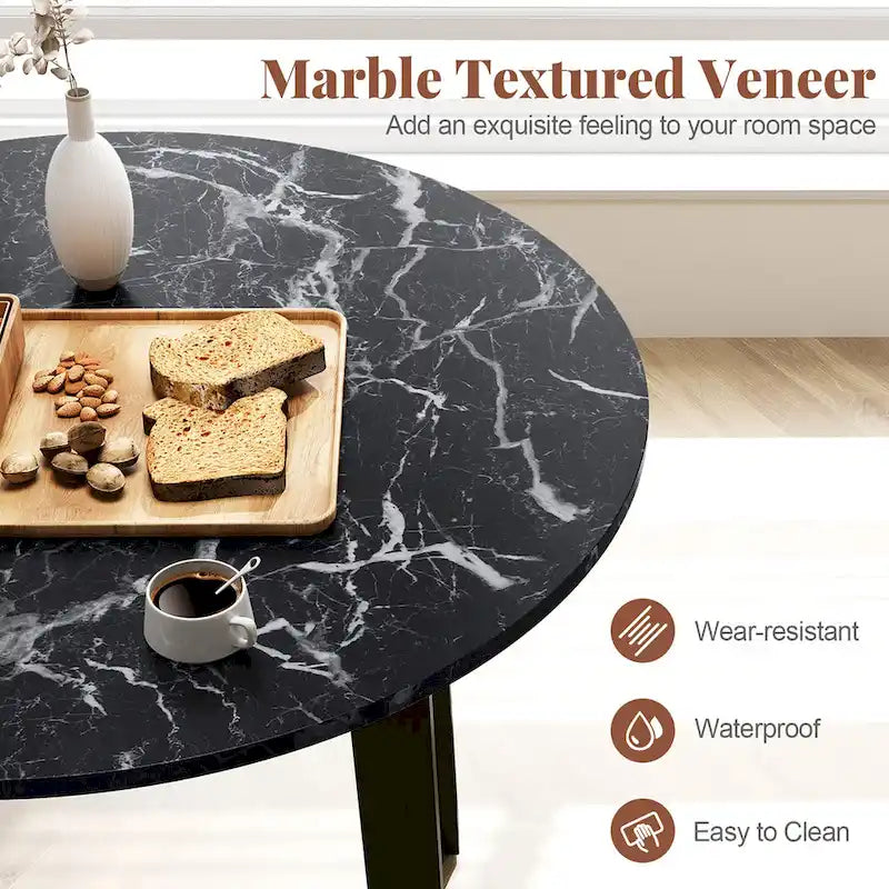 Gymax 35 Table de cuisine ronde avec placage texturé marbre