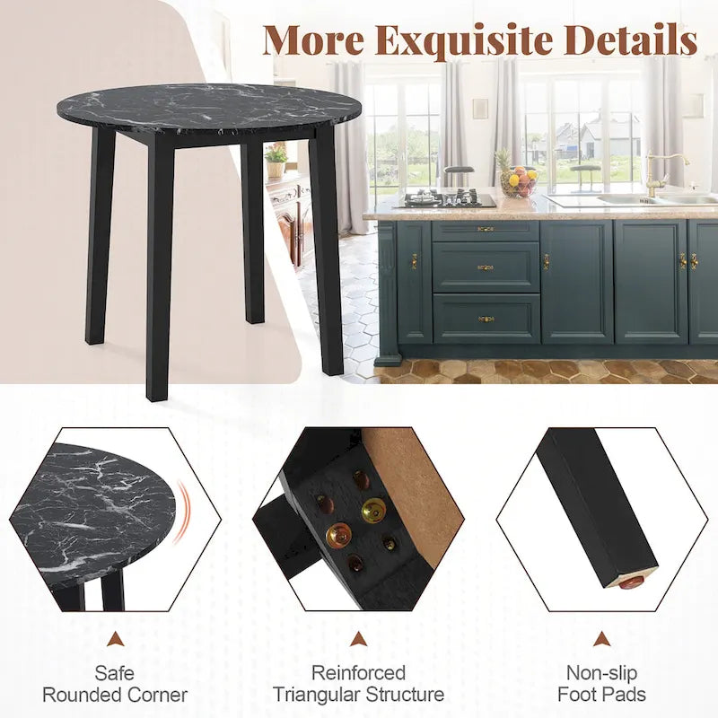 Gymax 35 Table de cuisine ronde avec placage texturé marbre