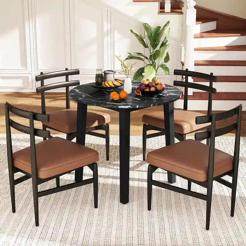 Gymax 35 Table de cuisine ronde avec placage texturé marbre