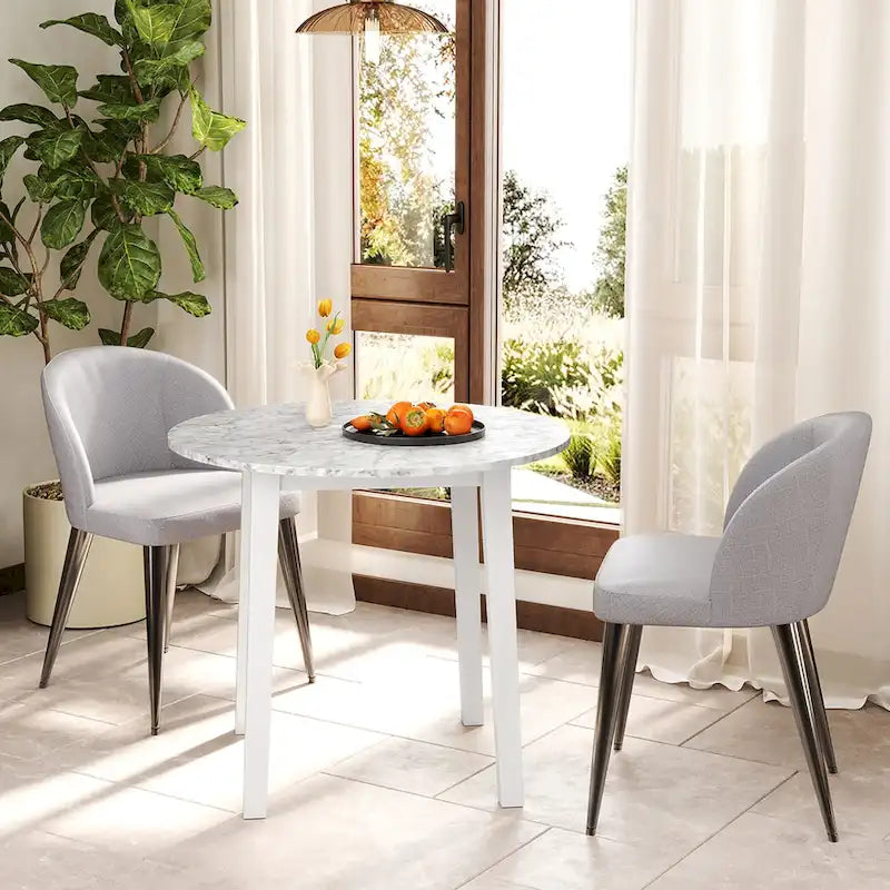 Gymax 35 Table de cuisine ronde avec placage texturé marbre
