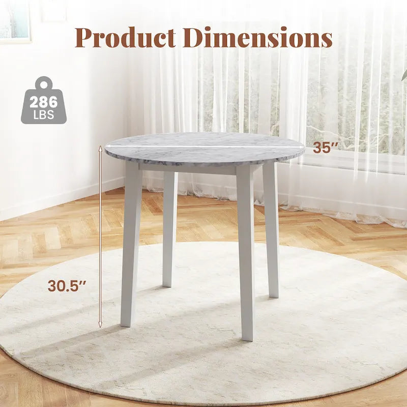 Gymax 35 Table de cuisine ronde avec placage texturé marbre