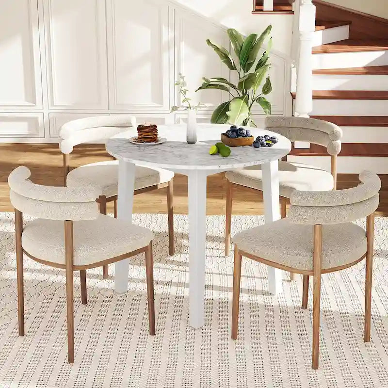 Gymax 35 Table de cuisine ronde avec placage texturé marbre