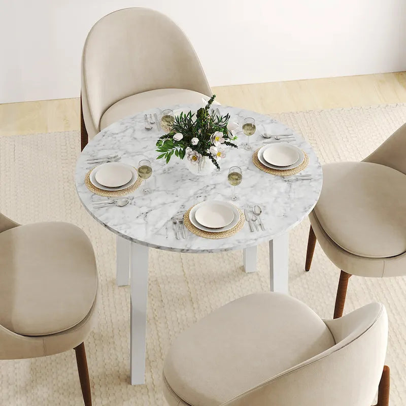 Gymax 35 Table de cuisine ronde avec placage texturé marbre