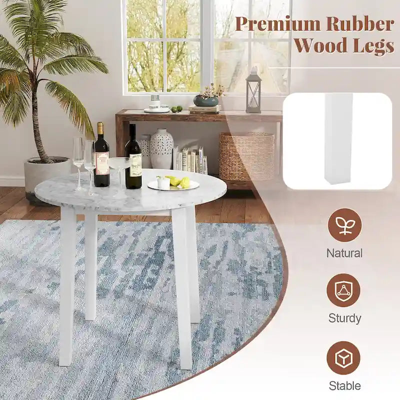 Gymax 35 Table de cuisine ronde avec placage texturé marbre