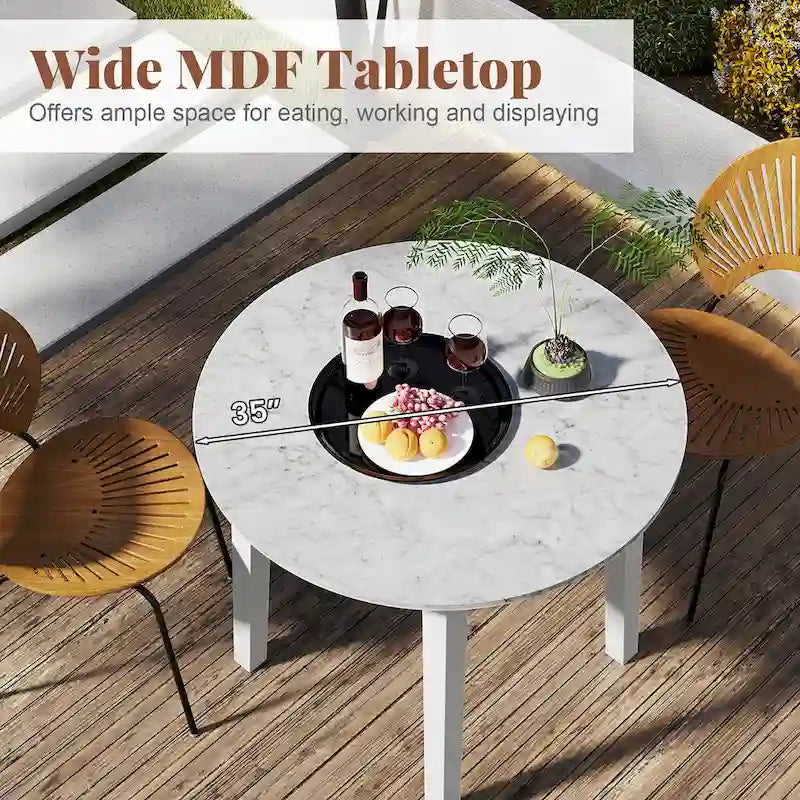 Gymax 35 Table de cuisine ronde avec placage texturé marbre