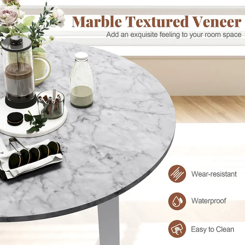 Gymax 35 Table de cuisine ronde avec placage texturé marbre
