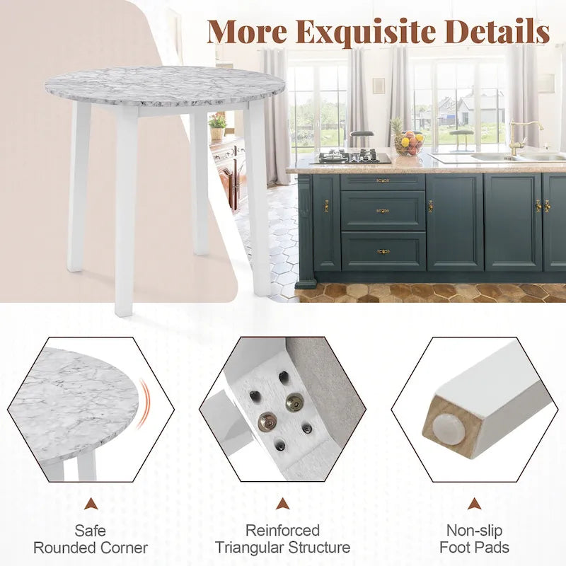 Gymax 35 Table de cuisine ronde avec placage texturé marbre