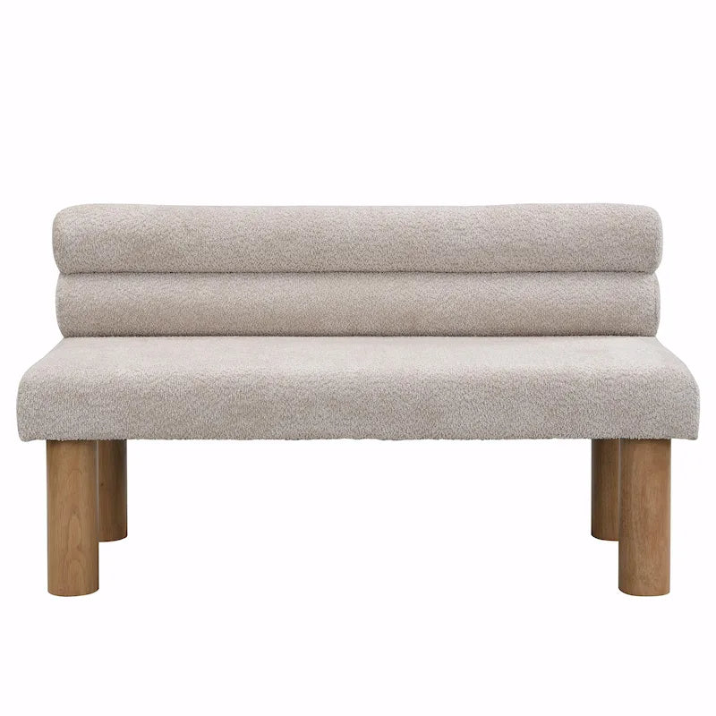 Banc de salle à manger en tissu bouclé - Pieds en bois d'hévéa