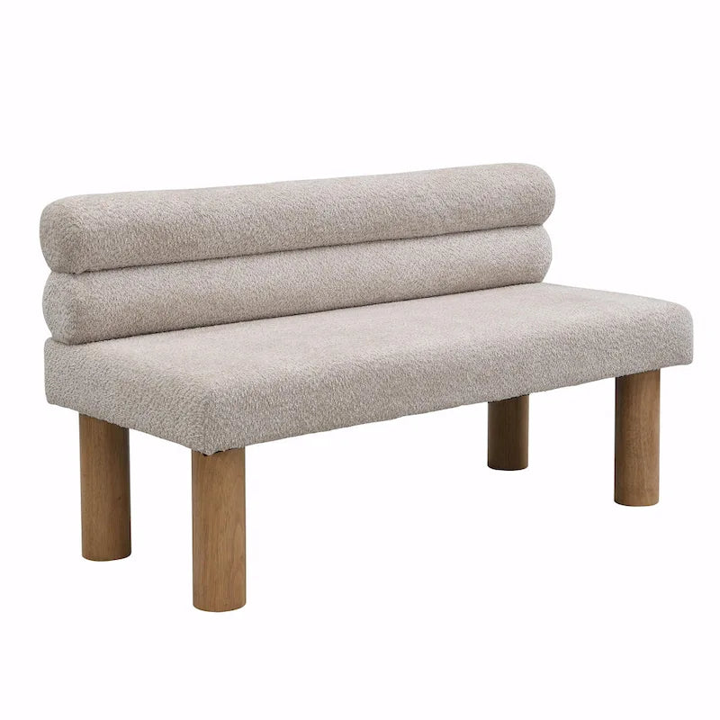 Banc de salle à manger en tissu bouclé - Pieds en bois d'hévéa