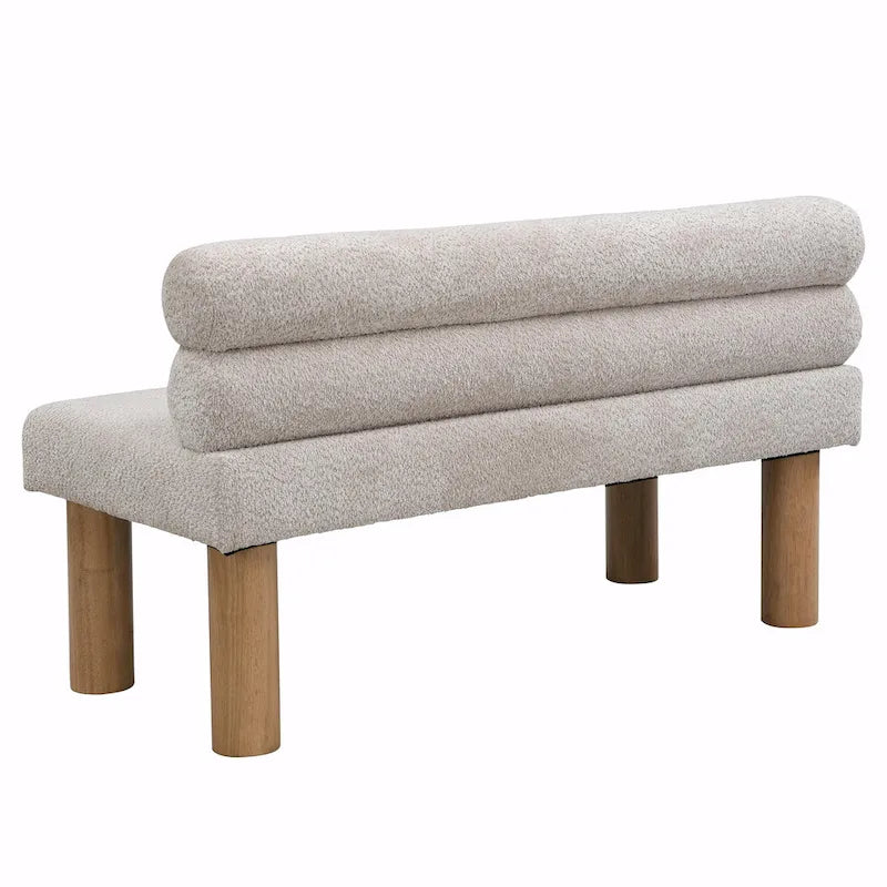 Banc de salle à manger en tissu bouclé - Pieds en bois d'hévéa