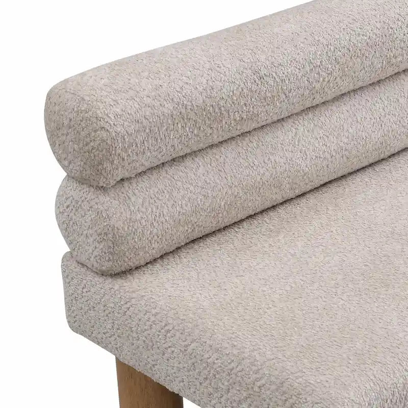 Banc de salle à manger en tissu bouclé - Pieds en bois d'hévéa