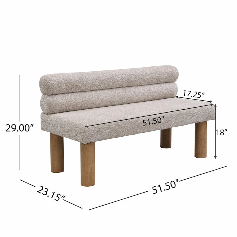 Banc de salle à manger en tissu bouclé - Pieds en bois d'hévéa