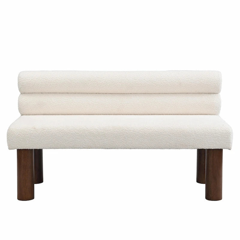 Banc de salle à manger en tissu bouclé - Pieds en bois d'hévéa