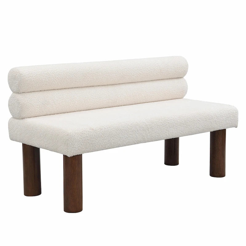 Banc de salle à manger en tissu bouclé - Pieds en bois d'hévéa