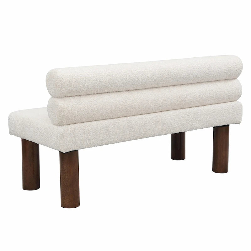 Banc de salle à manger en tissu bouclé - Pieds en bois d'hévéa