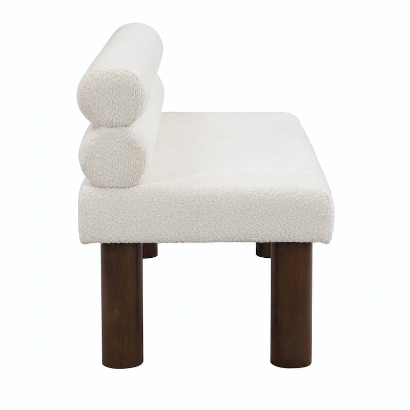 Banc de salle à manger en tissu bouclé - Pieds en bois d'hévéa