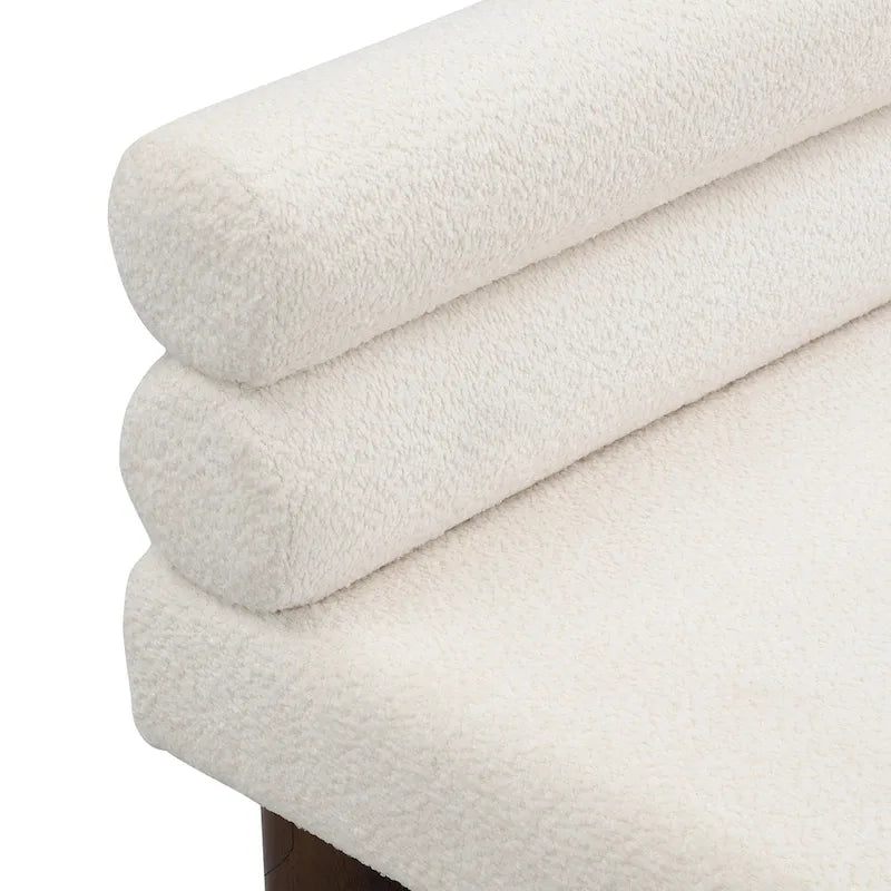 Banc de salle à manger en tissu bouclé - Pieds en bois d'hévéa
