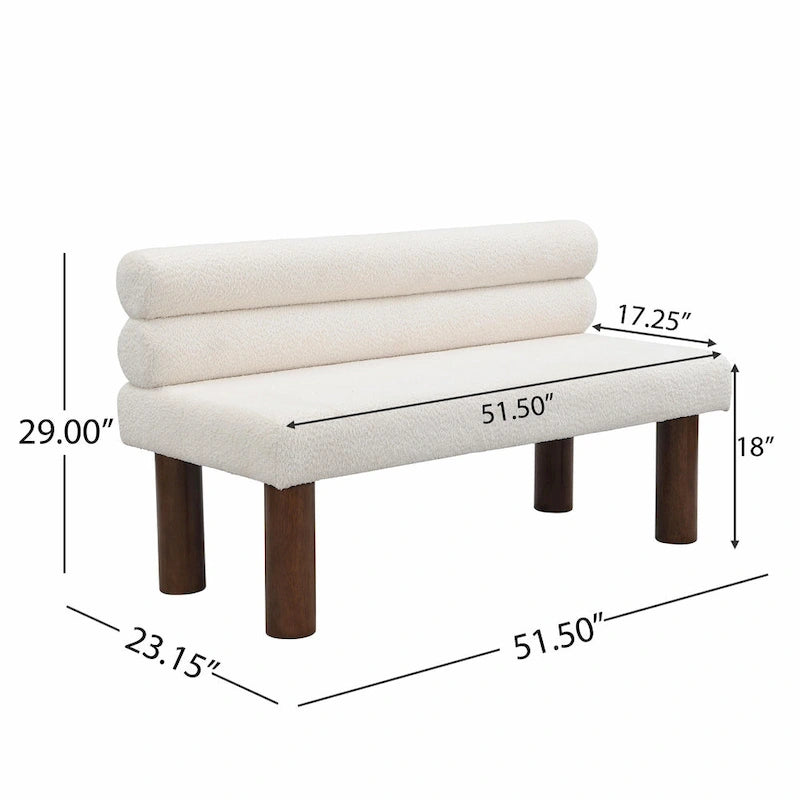 Banc de salle à manger en tissu bouclé - Pieds en bois d'hévéa